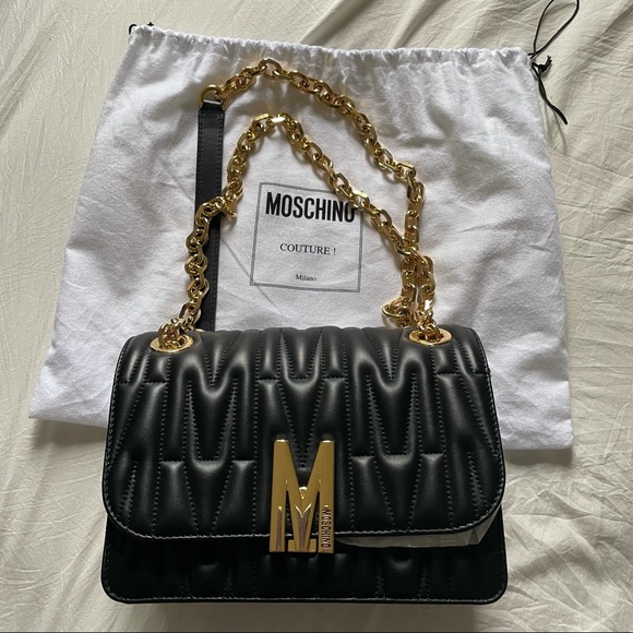 Authentic Moschino m logo monogram medium crossbody bag black and gold - Picture 4 of 16